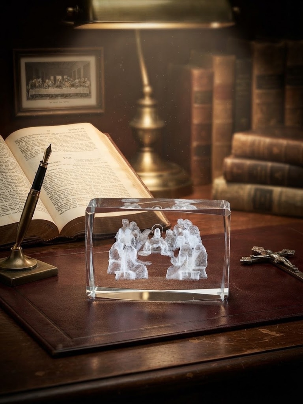 Gorgeous Crystal Laser Engraved Paperweight of the Last Supper